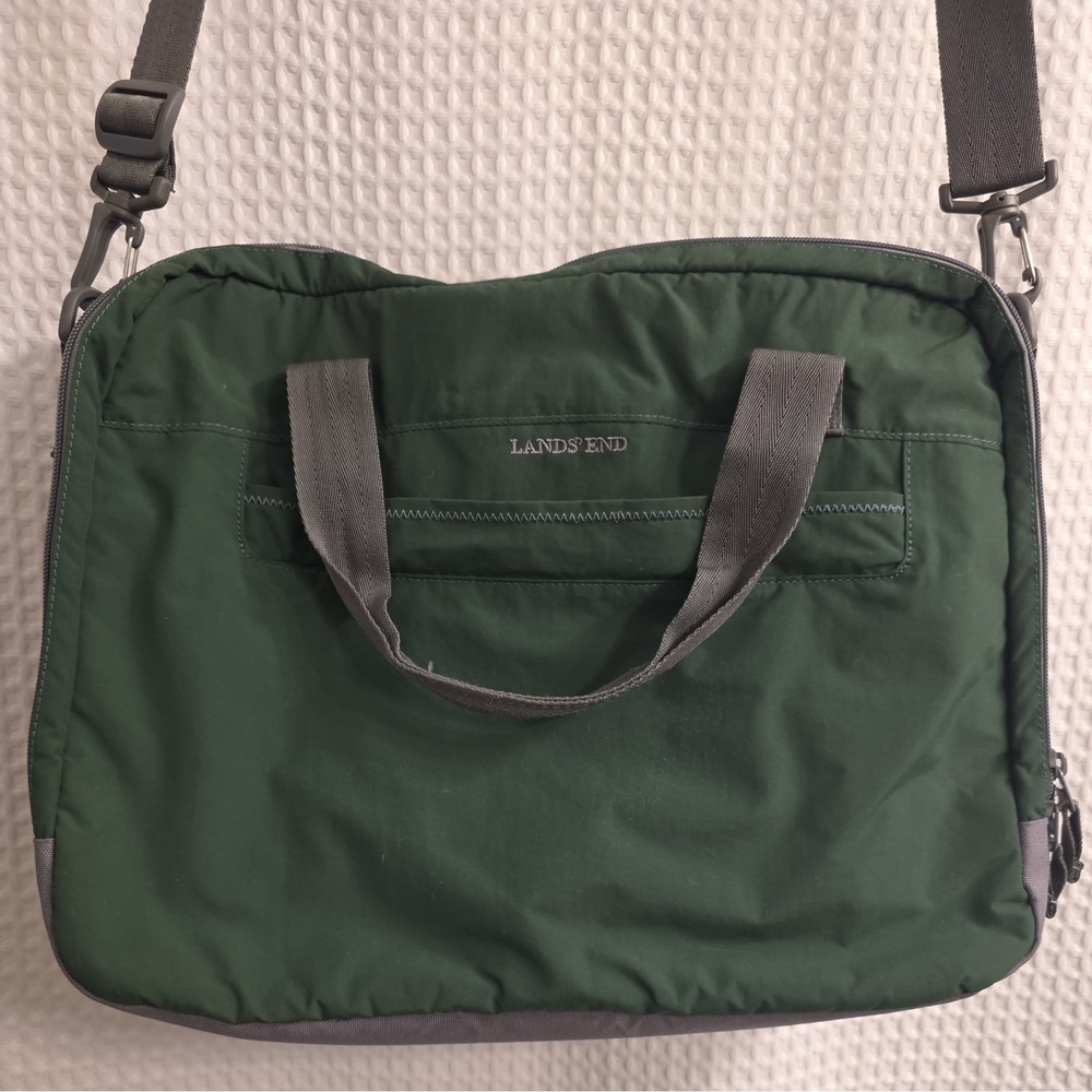 Land's End Bag Laptop Green Grey Nylon Blend Shoulder Strap Commuter